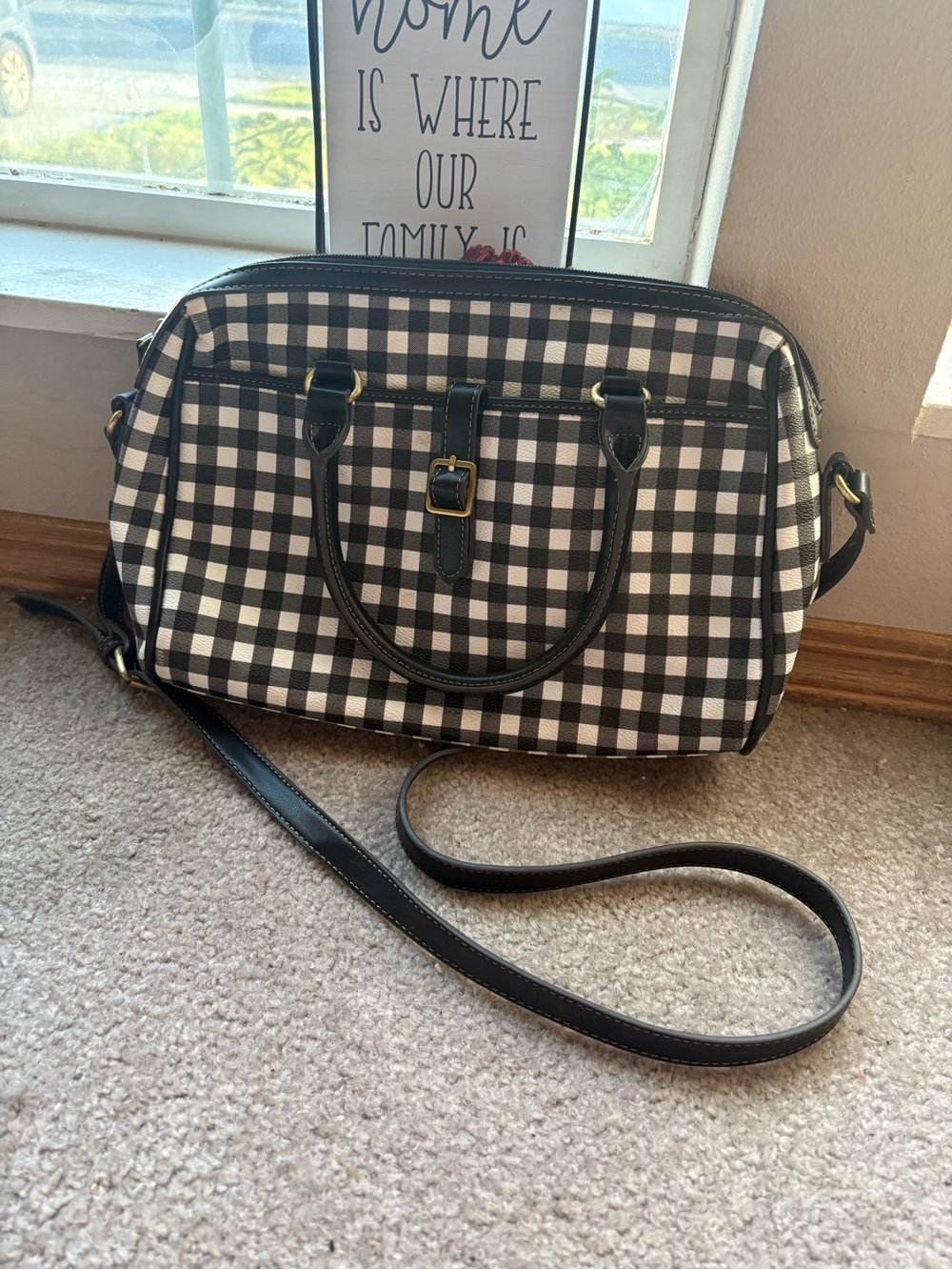 St. John’s Bay Black White Gingham Satchel Crossbody Bag